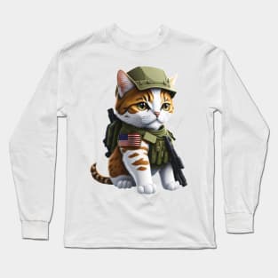 American Patriotic Cute Cat 4th of July Long Sleeve T-Shirt